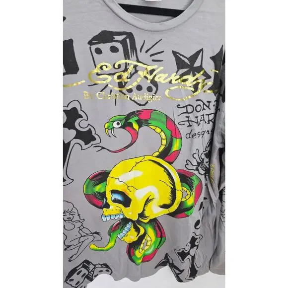 Vintage Ed Hardy Men's XL Skull Snake Graphic Long Sleeve Tee Y2K Streetwear - Picture 8 of 13